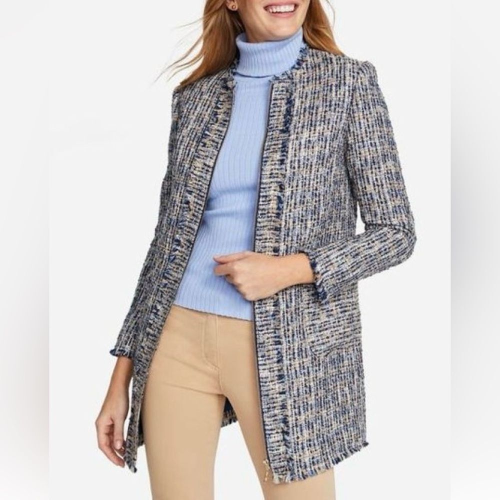 J. McLaughlin Navy and Tan Tweed Jacket